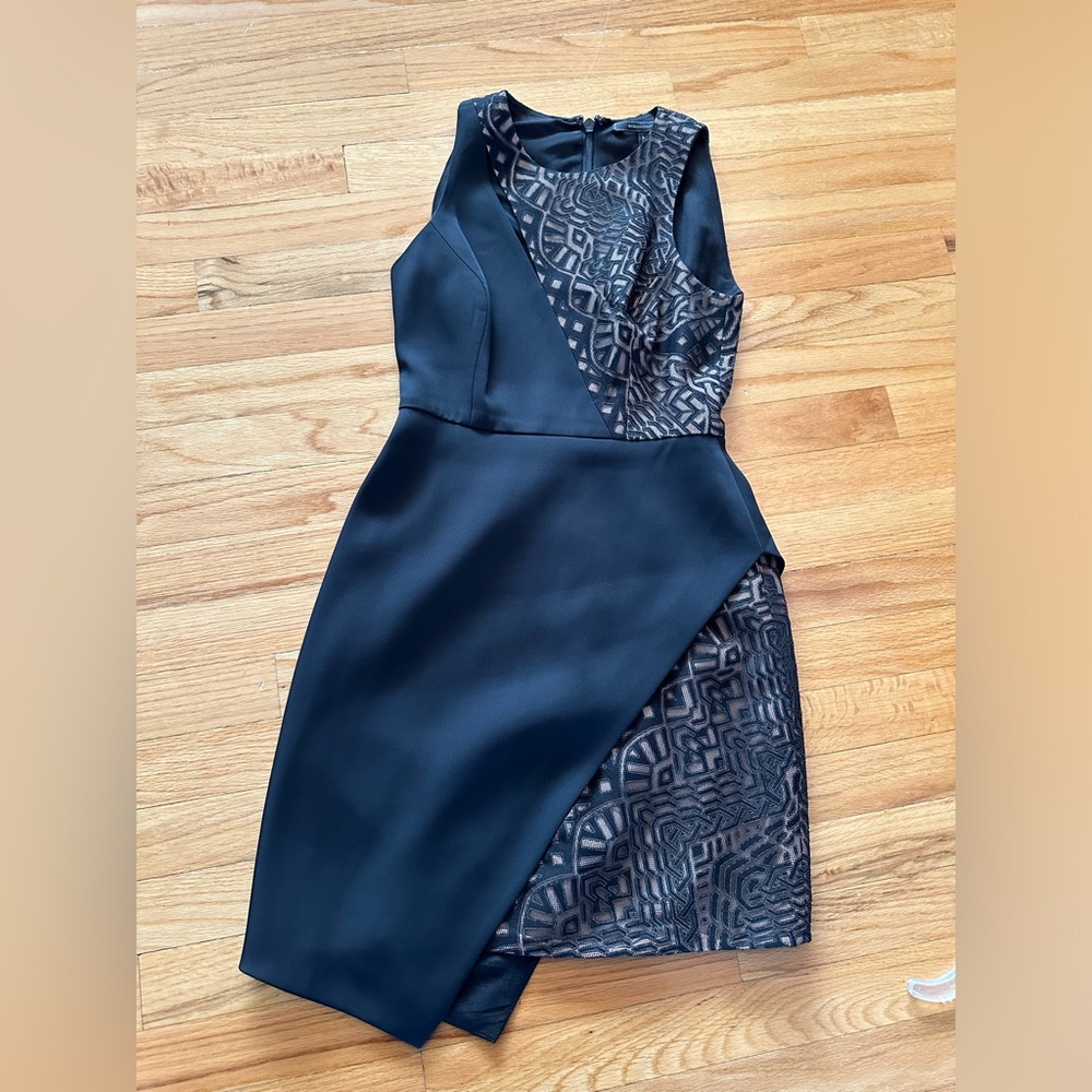 BCBG Maxazria Asymmetrical Gold and Black Dress worn once Size 0 GREAT CONDITION